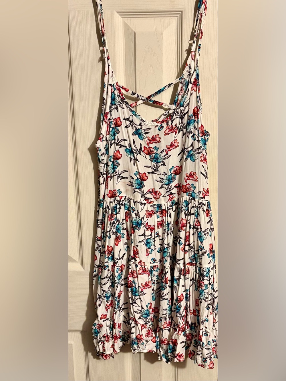 White Floral Tiered Sundress with Red & Teal Flowers